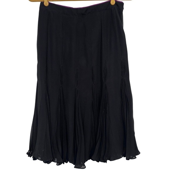 Victor Costa Dresses & Skirts - Vintage VICTOR COSTA Black Pleated Midi Skirt Women Size Lined Sheer Flounce Hem